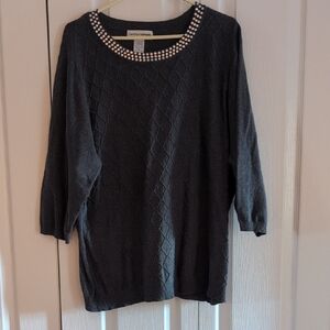 Cathy Daniels Charcoal Sweater with Embellished Neckline